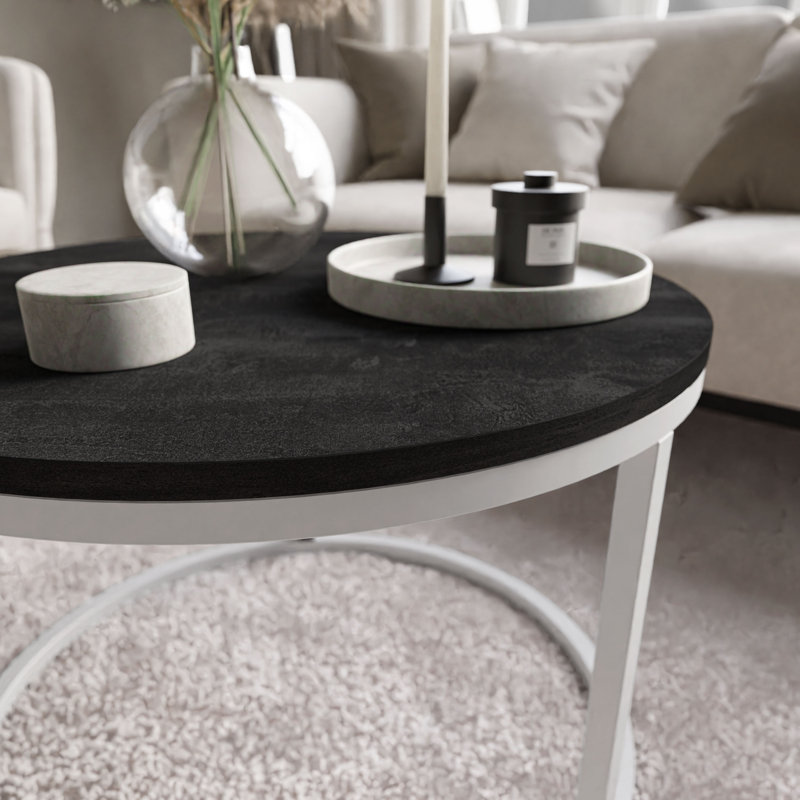 Candance Frame Coffee Table, White, Dark Concrete