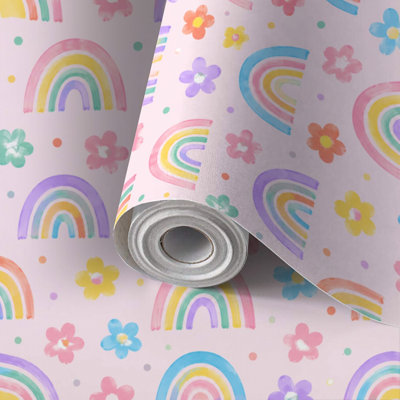 Peel and Stick Wallpaper Contact Paper Boho baby summer whimsical rainbow seamless Modern groovy hippie Self Adhesive and Removable 24in x 118in(60x300cm)