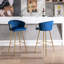 Tabourets de bar de 66 cm (26 pouces), ensemble de 2, velours bleu et pieds dorés avec repose-pieds, assise pratique et moderne.