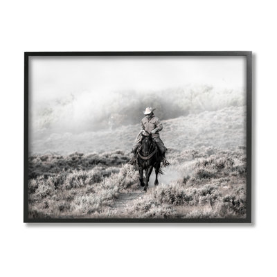 Cowboy à cheval, plaines champêtres encadrées sur bois par Danita Delimont, photographie