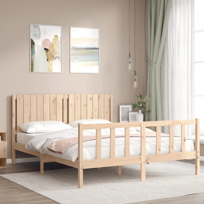 Sharpley Solid Wood Bed, 200 x 150cm, Beige