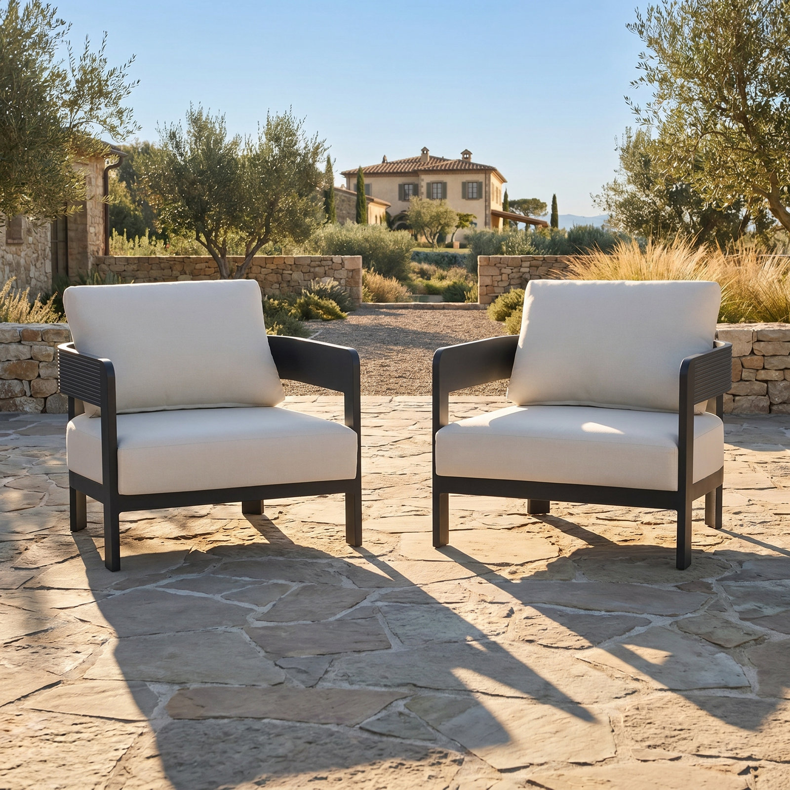Lisa Rounded Aluminum Patio Lounge Chair, Cream