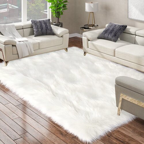 Everly Quinn Haja Handmade Faux Sheepskin White Rug & Reviews | Wayfair