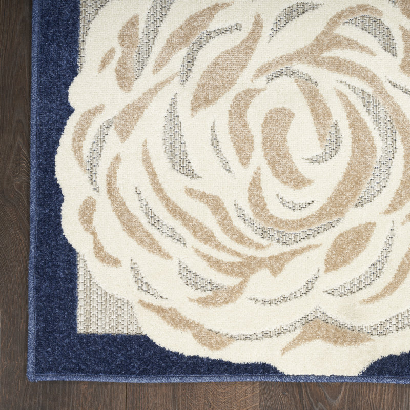Allijah Floral Blue/Grey Indoor/Outdoor Area Rug, Rectangle 3'6" x 5'6"