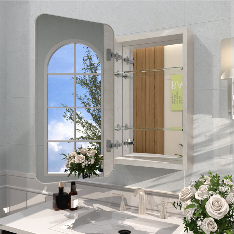 Haddington 15 in. W x 24 in. H Rectangular Framed Recessed/Surface Mount Medicine Cabinet With Mirror In in Brushed Nickel
