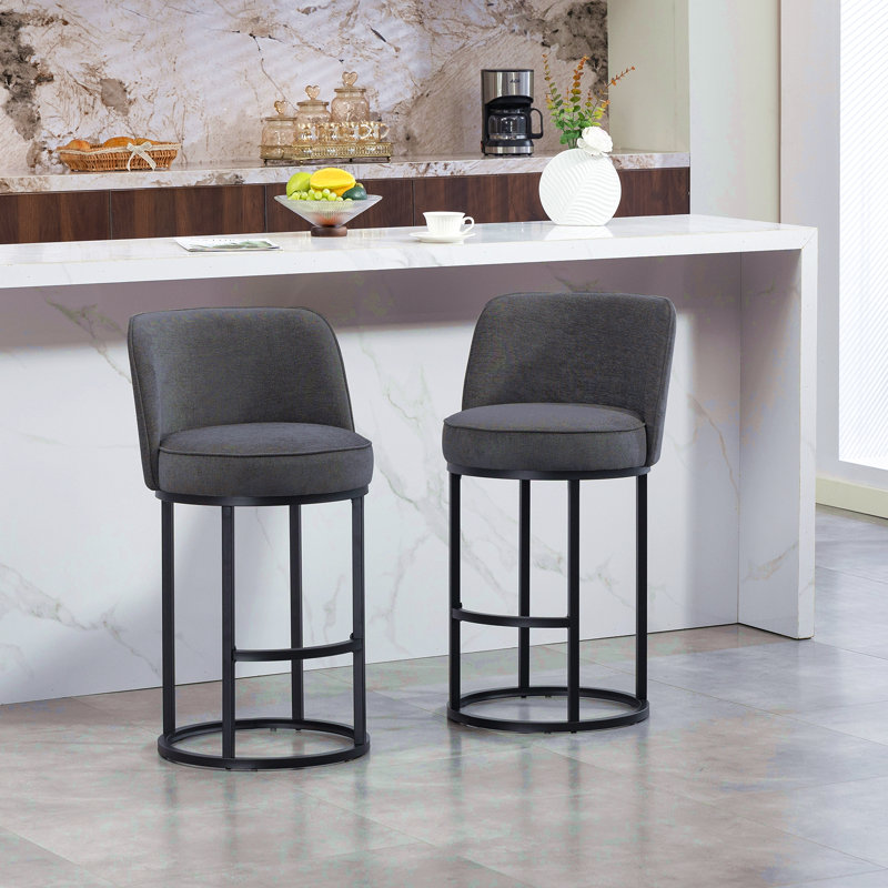 Ensemble de 2 tabourets de bar à hauteur de comptoir, tabourets de bar moderne avec dossier, tabourets de bar rembourrés en tissu de lin pour îlot de cuisine