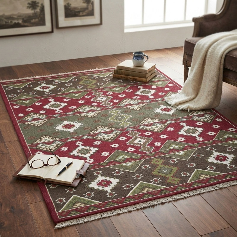 Tapis d'intérieur oriental multicolore en laine noué à la main