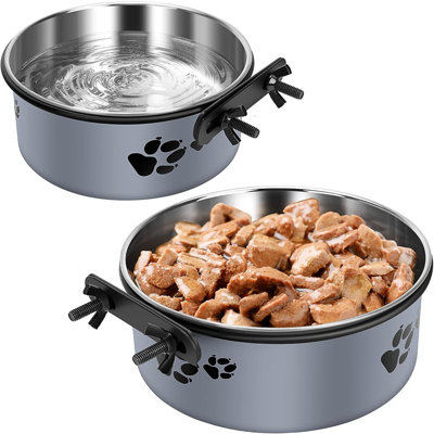 Shineme Stainless Steel Hanging Dog Bowls For Crates – 2-Pack Food & Water Bowls, No-Spill, For Small And Medium Dogs