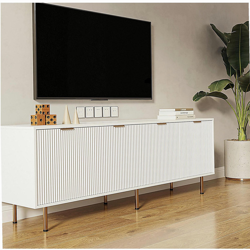 Meuble télé moderne et chaleureux pour meuble télé de 80 pouces, pour chambre à coucher de salon, Blanc