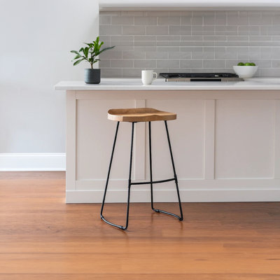 Tiva Handcrafted Backless Barstool, Mango Wood Saddle Seat