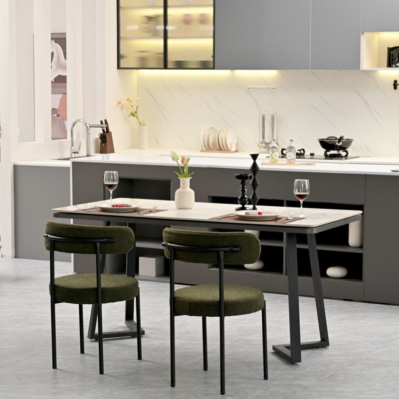 Chaises de salle à manger Boucle (2), conception moderne avec tissu en velours lisse et pieds en métal de 2 chaises, pattes de coussin, style pour salon de beauté, Villa, autres espaces
