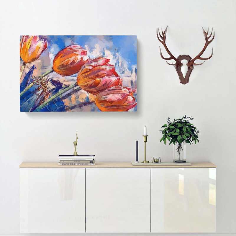 Tulips In Spring In Abstract - Wrapped Canvas Painting, 35cm H x 50cm W x 3cm D