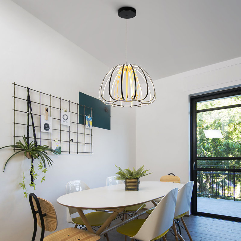 Modern 46-Watt 1-Light Black and Gold Integrated LED Pendant Light Fixture for Kitchen Island