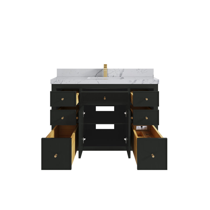 Sonoma 48 In. W X 22 In. D Single Sink Bathroom Vanity In Blacktop With 2 In. Venatino Quartz