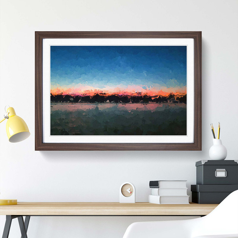 Fuchsia Sky Above the Mountains in Abstract - Picture Frame Graphic Art Print, 36cm H x 48cm W x 2cm D, Walnut Framed