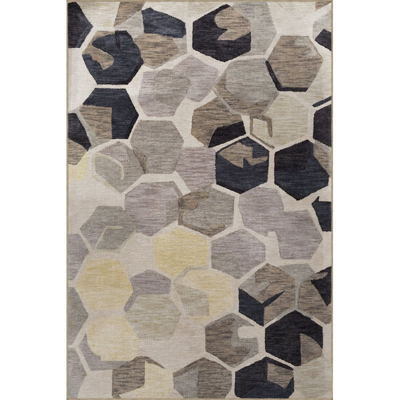 Tapis décoratif moderne à motif géométrique hexagonal gris et beige, Tapis de couloir 3 pi 9,81 po x 6 pi 6,74 po