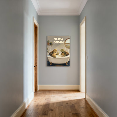 Tortues dans la baignoire, reproduction d'art sur toile tendue, reproduction de peinture à l'huile, thème lent pour la salle de bain ou le salon