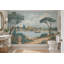 Papier peint mural vintage représentant un voilier au bord d'un lac, inspiré de l'architecture vintage.-679912552-679912557