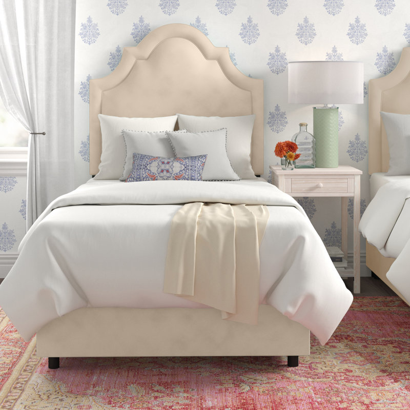 Lit tapissier Avione, Simple, Velours perle classique