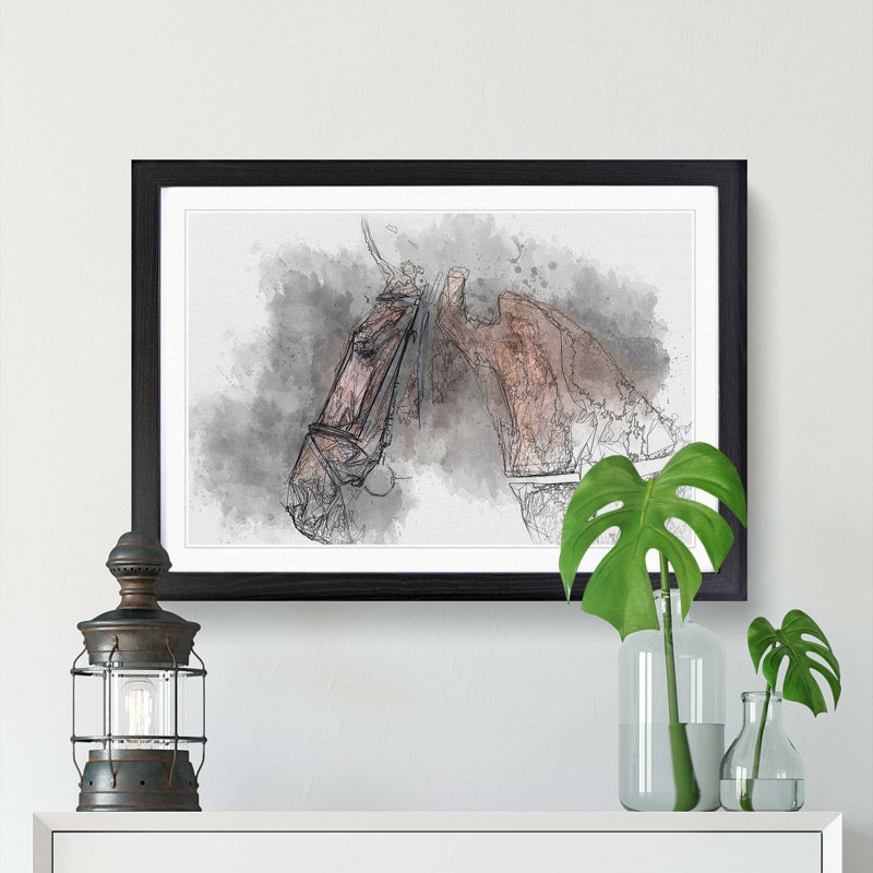 Horse Portrait in Abstract - Picture Frame Graphic Art Print, 27cm H x 36cm W x 2cm D, Black Framed
