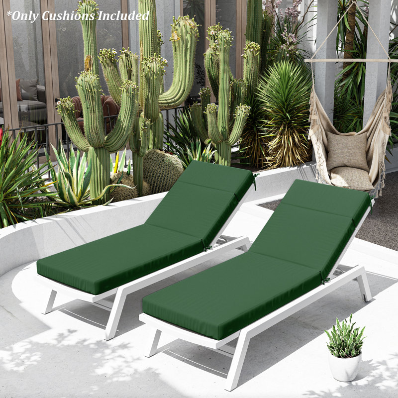 2-Piece Outdoor Chaise Lounge Chair Cushion, 80"X26"X4", Green
