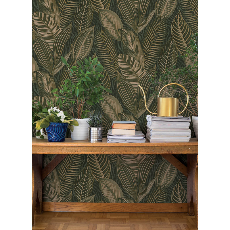 Papier peint vert foncé Acacius, Vert