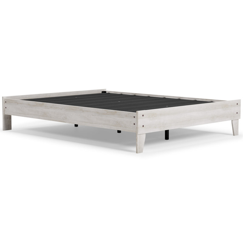Chic Provincial Queen Platform Bed with Wood Frame in White & Dark Charcoal