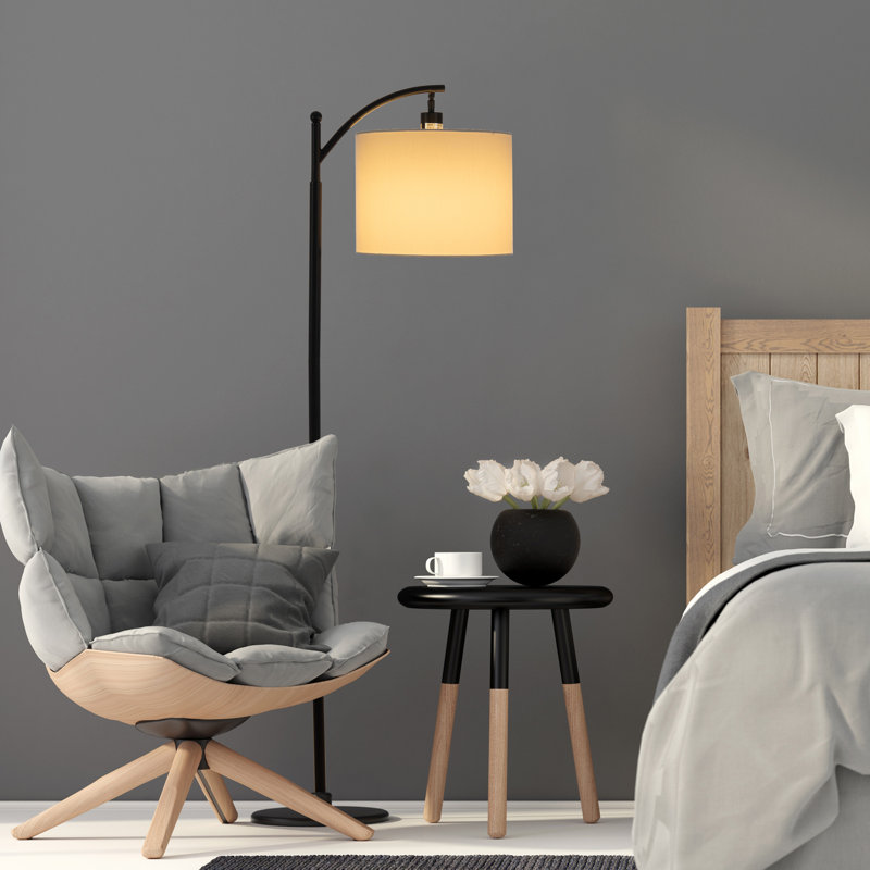 Arc Floor Lamp - 63-Inch-Tall Modern Floor Lamp with Linen Shade and LED Bulb - Lamp for Bedroom, Home Office, or Living Room Decor
