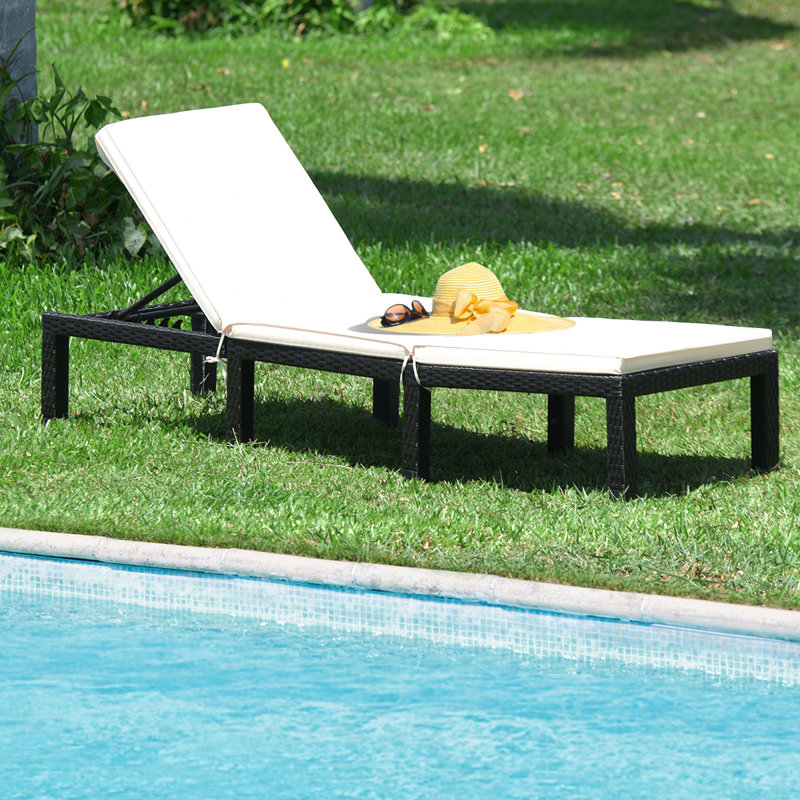 Kaneaki Outdoor Wicker Chaise Lounge with Table , Cushion Included, Beige