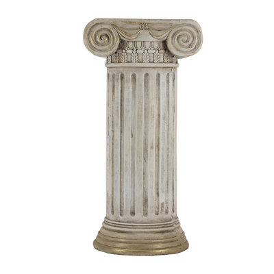 10X8.5X20.5" Antique White Magnesium Pedestal Stand With Ribbed Column Design And Gold Base