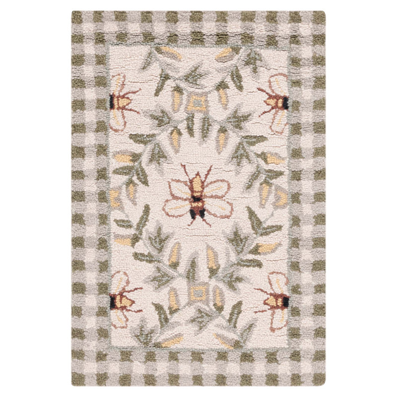 Tapis floral en laine fait à la main Elara, Rectangle 2 pi x 3 pi