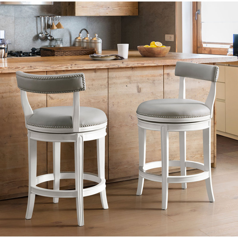 Hanover Swivel Counter Height Bar Stool, 26-Inch Seat Height, White and Gray, Set of 2, Counter Stool (25.75" Seat Height), 2