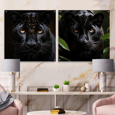 Monochère Panther Vigil - ensemble de 2 peintures murales en acrylique