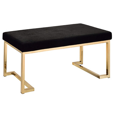 Stylish Black And Champagne Bench For Bedroom With Rectangular Seat Metal Upholstered Gold Base Interior