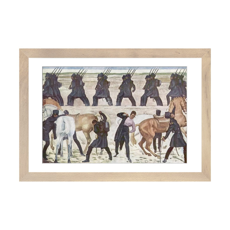 Soldats en préparation - Affiche encadrée sur du papier d'art, 24 po x 16 po, Papier encadré, Beige