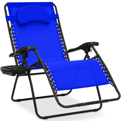  Oversized Zero Gravity Chair, Folding Outdoor Patio Recliner W/ Cup Holder - Cobalt Blue