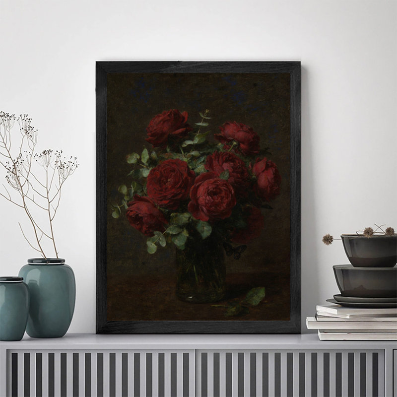 Reproduction d'art encadrée noire, "The Night dyes the red roses", reproduction d'art classique, H 37 po x l 25 po