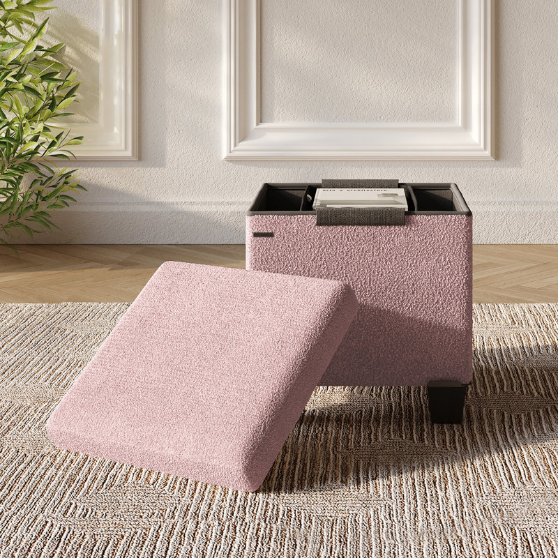 Banc de rangement avec repose-pieds Vérrant Boucle, Rose, H 15 po x l 15 po x P 15 po
