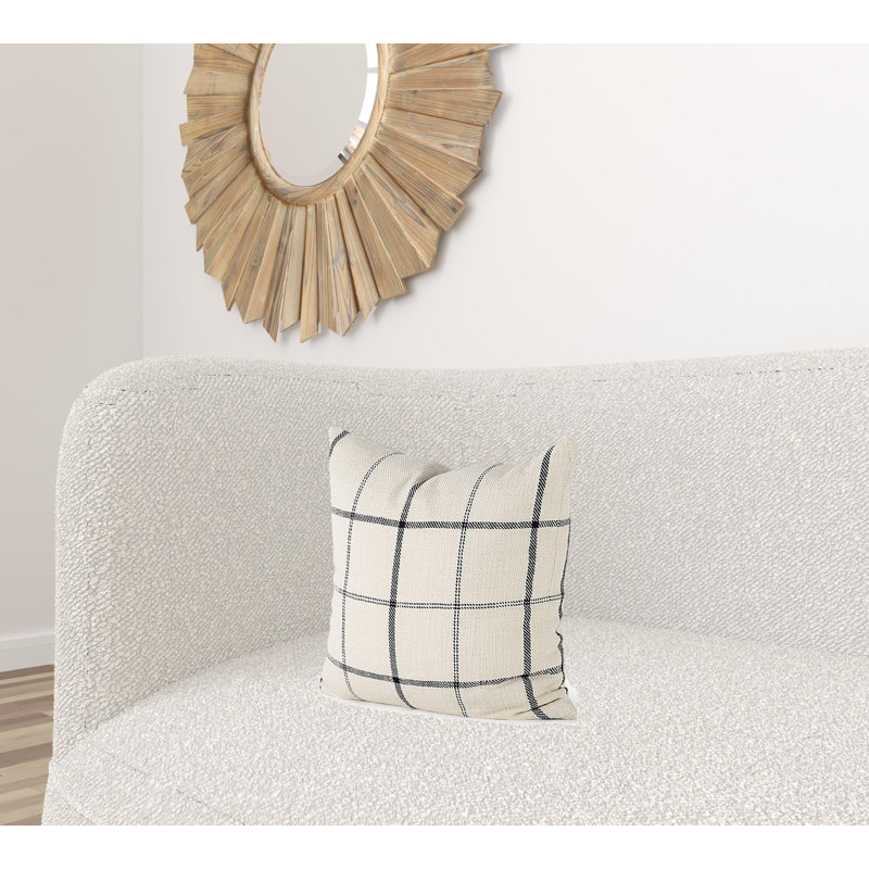 Natural and Black Plaid Cotton Throw Pillow Cover 18x18 Inch