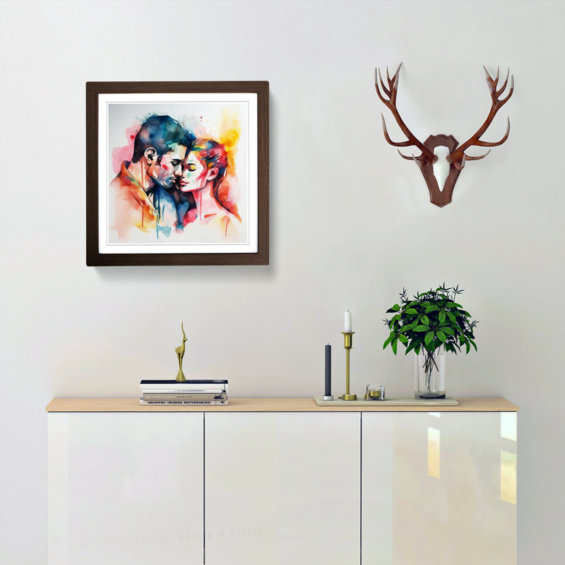 Lovers Watercolour - Single Picture Frame Print on Wood, Walnut