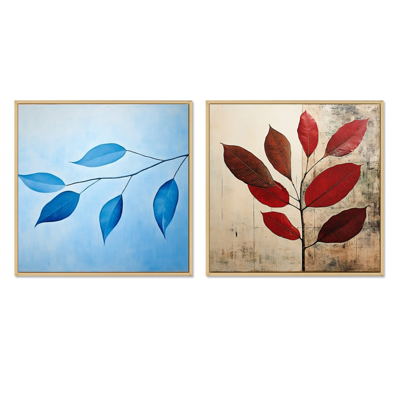 Azure Asymmetry Leaf Chronicles - ensemble de 2 feuilles carrées, Cadre flottant brun, H 30 po x l 61 po