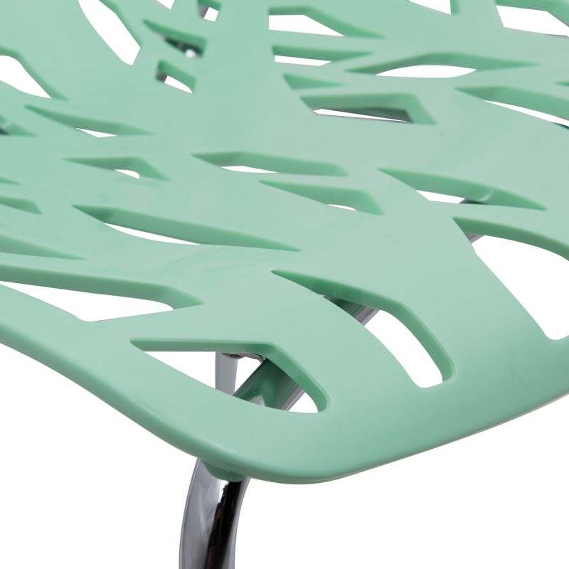 Asbury Stackable Dining Chair with Floral Cutout Back and Stainless Steel Legs – Modern Metal Side Chair for Kitchen, Dining Room, or Restaurant