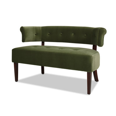 Jared Roll Arm Tufted Bench Settee, Olive Green Performance Velvet