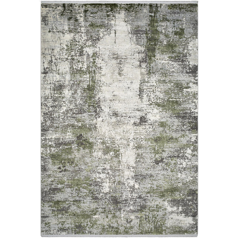 Tapis gris en viscose tissé à la machine Hilma, Rectangle 7 pi 10 po x 11 pi 2 po