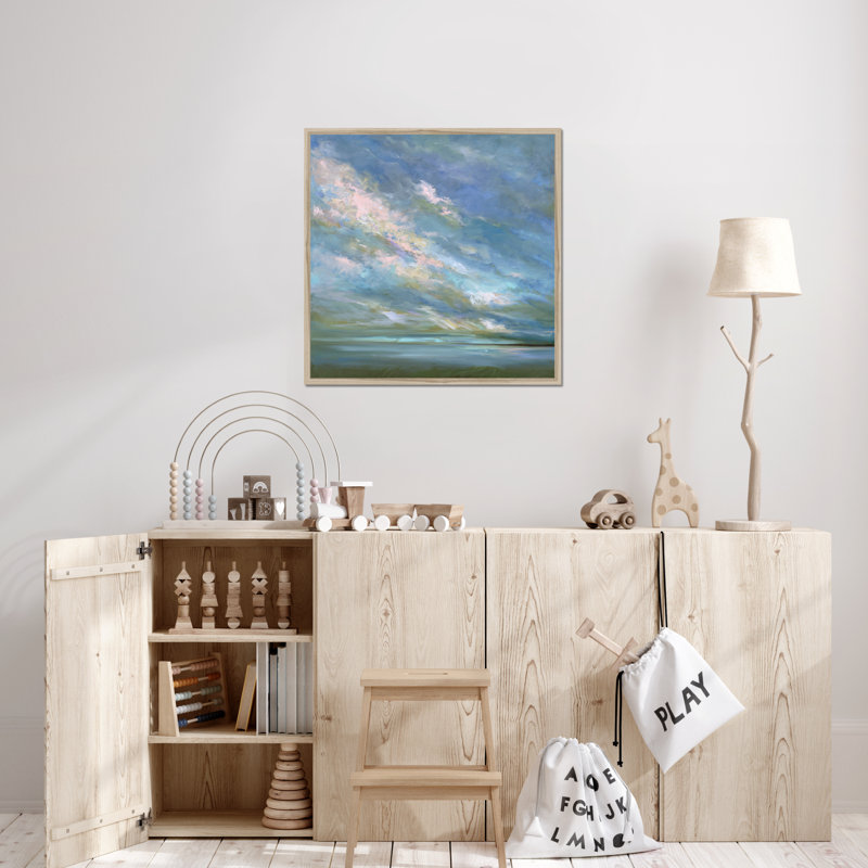Coastal Sky #3 1 Piece Painting, 95cm H x 95cm W, Natural Wood Framed Paper Print