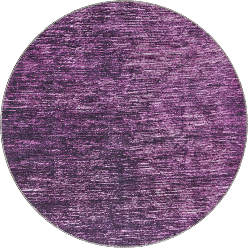 Tapis mauve en chenille tissé à la machine Ikhasa, Rond 5 pi