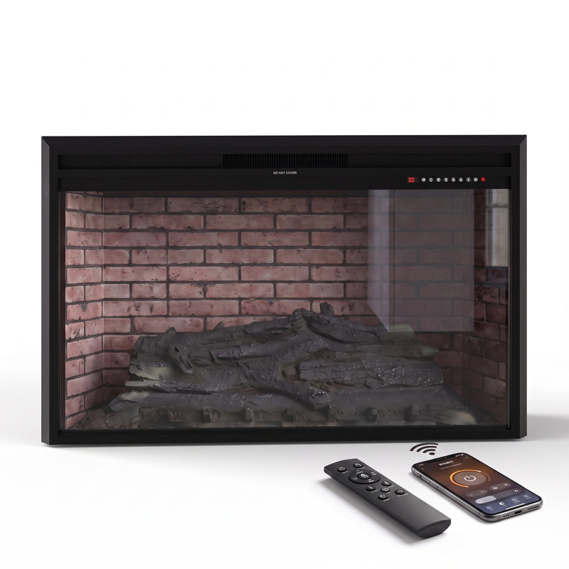 Rosalind Wheeler 40.9 " W Matte Black Recessed Wall Mounted Electric Fireplace Insert with BTU 5118