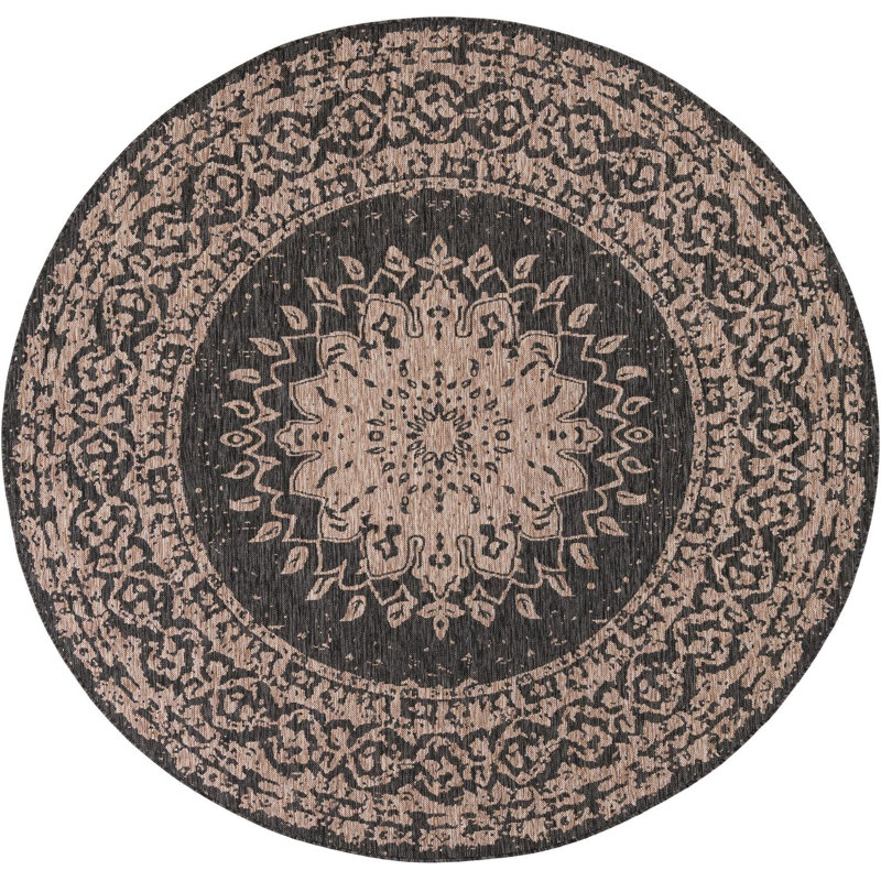 Contemporary Hintz Runner Rug Black Color, Round 7'10"