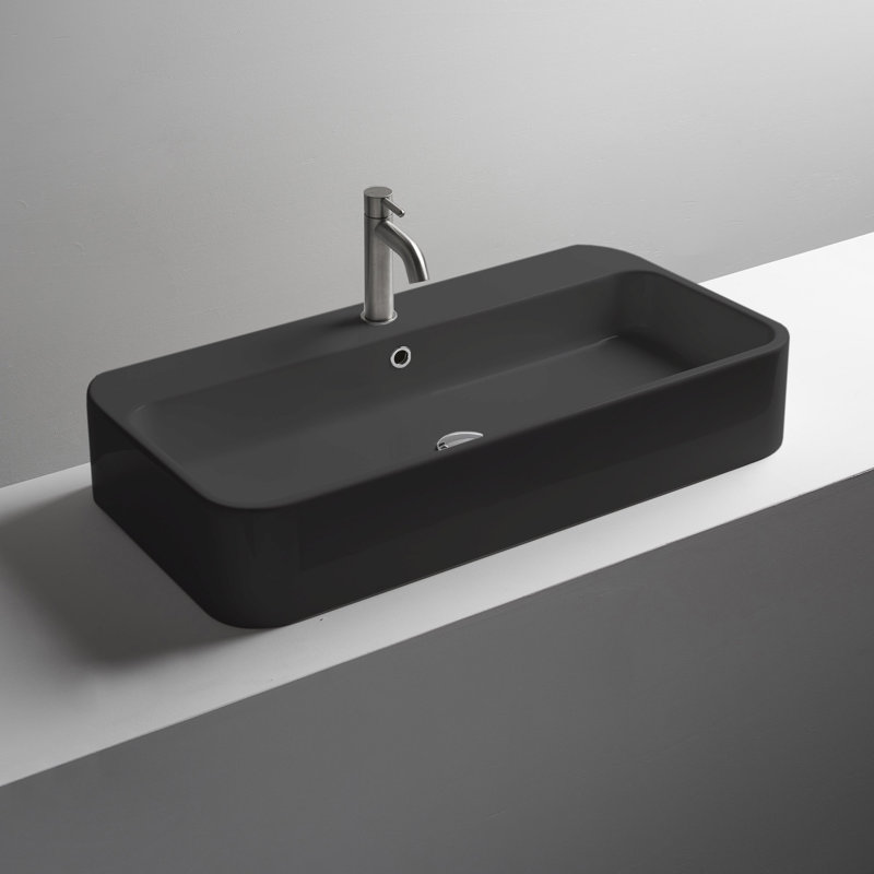Cosa 39.4'' L Bathroom Sink, Single Hole, Matte Black