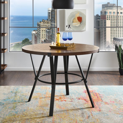 Alisier Black Finish Metal 36" Round Counter Height Table - Dark Brown Table Top